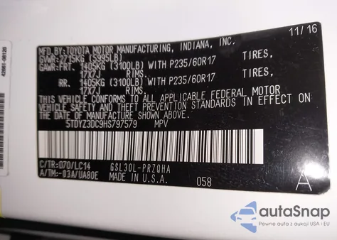 2017 Toyota Sienna Xle 8 Passenger from USA, damaged, VIN 5TDYZ3DC9HS797579